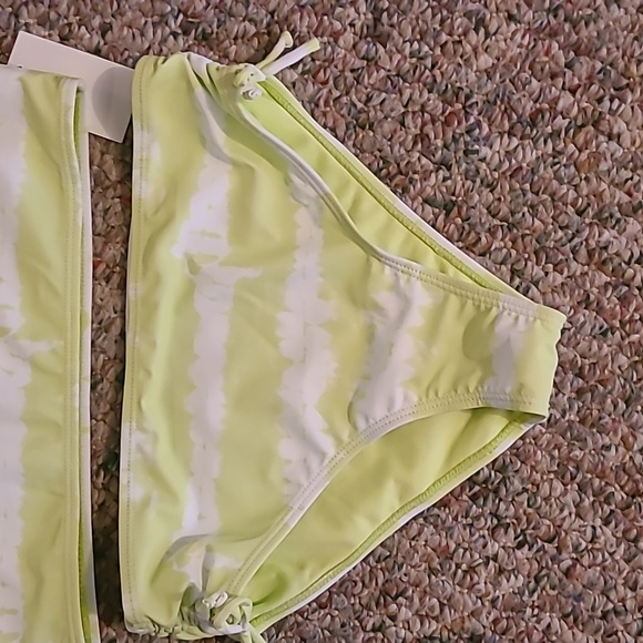 HANG TEN BRAND GIRLS LIME GREEN AND WHITE 2 PIECE BATHING SUIT SIZE LARGE - Picture 3 of 11